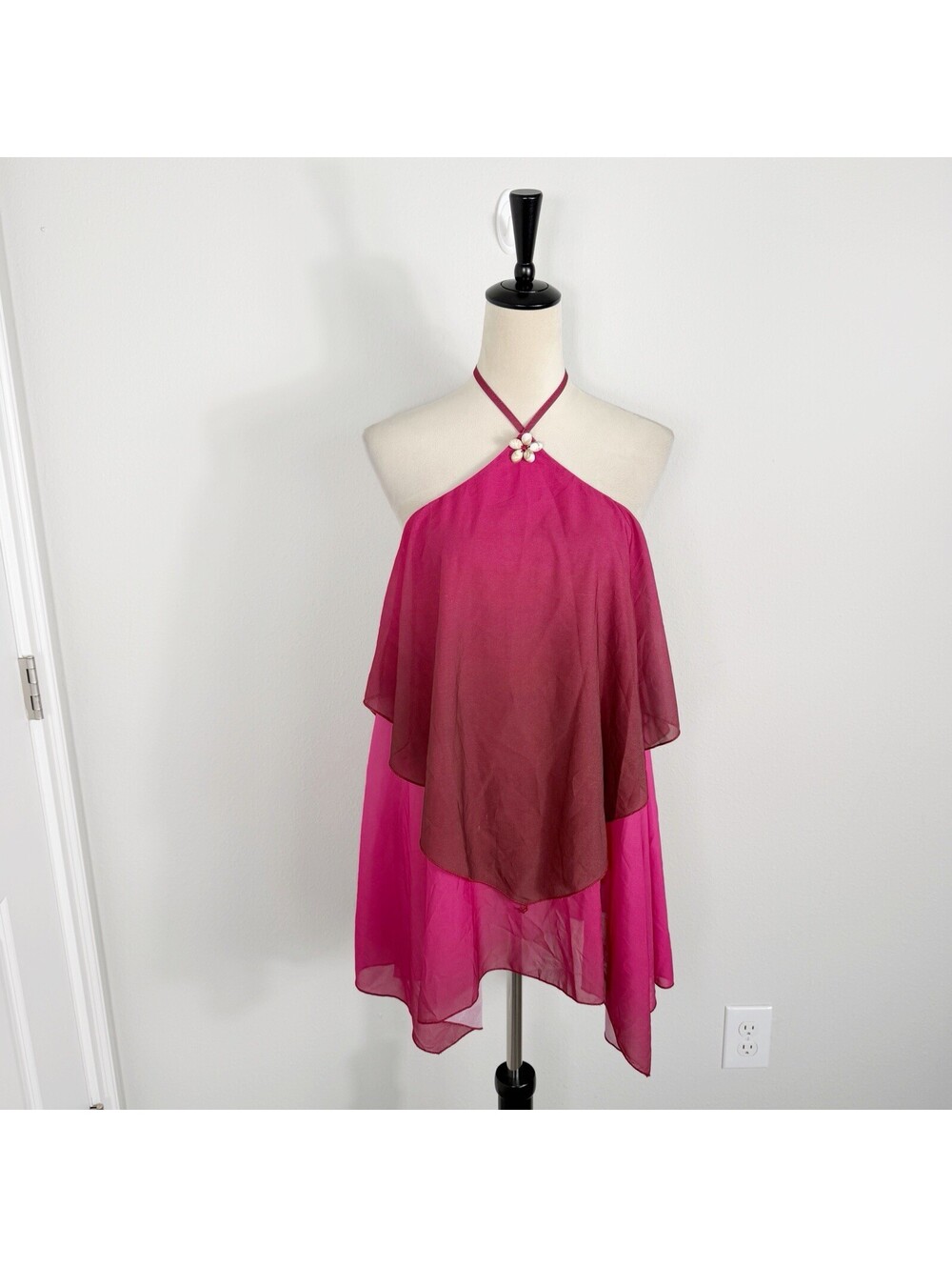 Peppermayo Twin Flame Mini Dress Fuchsia Gradient Halter Beach Seashell Size 2 - Picture 4 of 12